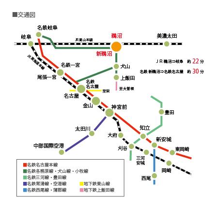 route map. First train a lot of "new Unuma" commuting can also be sitting because station. Kami otai Station convenient to connect to the subway Tsurumai Toyoda direction.  ※ It does not include transfer time. Day of the week ・ It may vary by time zone.  ※ Walk time calculate the Gaihaka distance on the map in the 80m = 1 minute