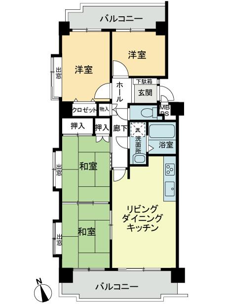 Floor plan. 4LDK, Price 8.8 million yen, Occupied area 76.66 sq m , Balcony area 15.72 sq m