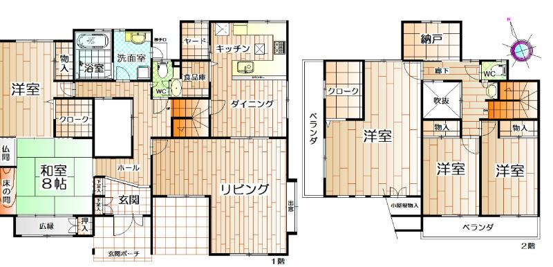Floor plan. 38 million yen, 5LDK, Land area 295 sq m , Large residential building area 246.81 sq m building a total area of ​​approximately 74 square meters.