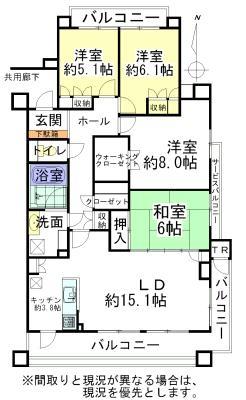 Floor plan. 4LDK, Price 24,800,000 yen, Footprint 101.96 sq m , Balcony area 24.51 sq m