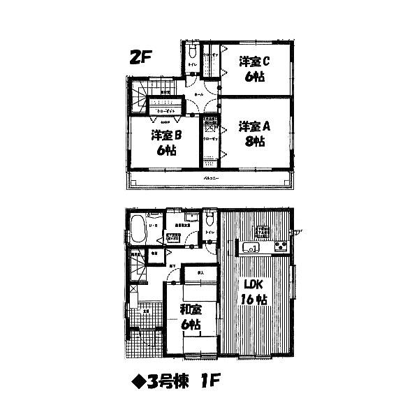 Floor plan. 16.8 million yen, 4LDK, Land area 183.71 sq m , Building area 104.34 sq m Minokamo Kamonochotakanosu newly built single-family Building 3 Floor