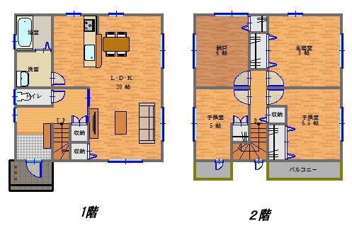 Floor plan. 20.5 million yen, 3LDK + S (storeroom), Land area 138.18 sq m , Wide with a storeroom in the building area 106 sq m 3LDK + 2 floor. You can use it as a spare chamber. 