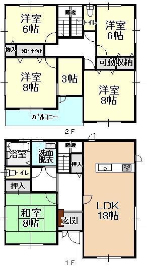 Floor plan. 23.8 million yen, 5LDK, Land area 225.16 sq m , Building area 135.82 sq m