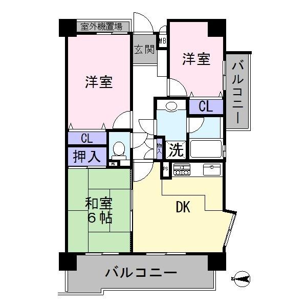 Floor plan. 3DK, Price 6.5 million yen, Occupied area 59.37 sq m , Balcony area 12.95 sq m
