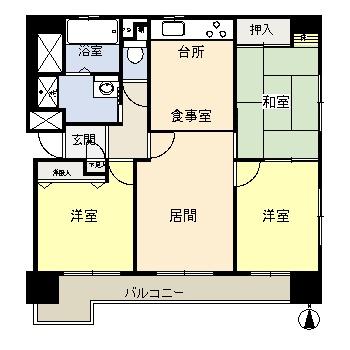Floor plan. 3LDK, Price 8 million yen, Occupied area 64.71 sq m , Balcony area 7.92 sq m