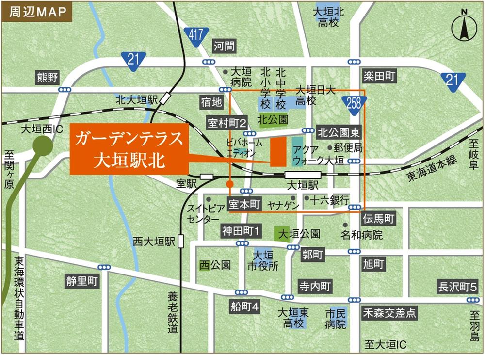 Local guide map. Stage of facility enhancement area of ​​Ekikita is life. Historic sites are dotted you wait a little leg, It is also possible to touch on history.