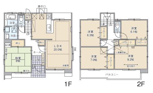 Floor plan. (D Building), Price 31.5 million yen, 5LDK, Land area 203.6 sq m , Building area 133.78 sq m