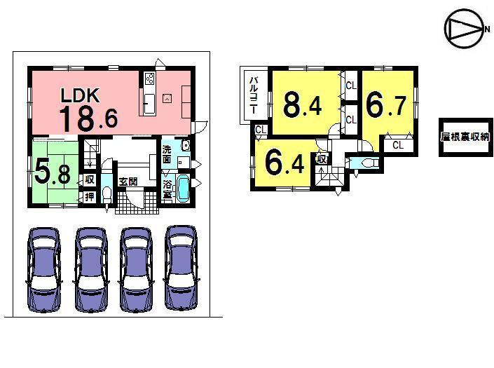 Floor plan. 24,980,000 yen, 4LDK, Land area 148.63 sq m , Building area 102.68 sq m