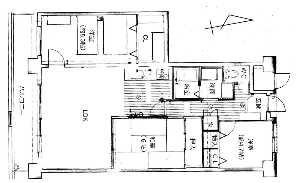 Floor plan. 3LDK, Price 8.3 million yen, Occupied area 81.49 sq m , Balcony area 12.3 sq m