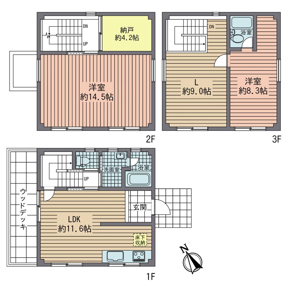 Floor plan. 14,450,000 yen, 3LDK + S (storeroom), Land area 141.58 sq m , Building area 108 sq m