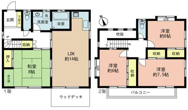 Floor plan. 13,900,000 yen, 4LDK, Land area 202.16 sq m , Building area 102.68 sq m