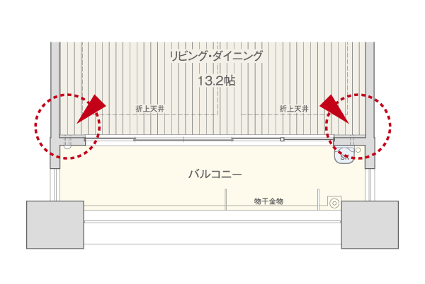 Building structure.  [Out Paul design] Wide design of the non-dead space. Because there is no ledge of the pillar in the room, It can not be wasted space when you place the furniture and audio (conceptual diagram)