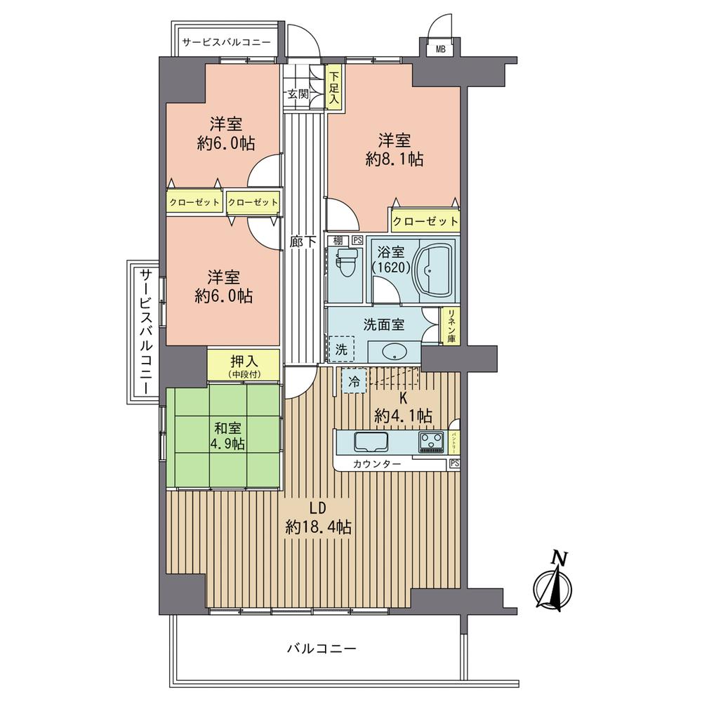 Floor plan. 4LDK, Price 18.3 million yen, Footprint 102.53 sq m , Balcony area 12.69 sq m