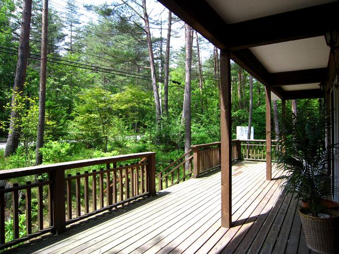 Balcony. Forest bathing in a wide veranda