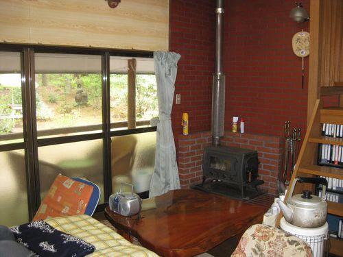 Living. Living atrium with a wood-burning stove