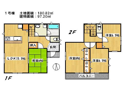 Floor plan. 15.8 million yen, 4LDK, Land area 180.82 sq m , Building area 97.2 sq m