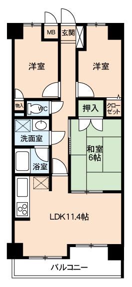 Floor plan. 3LDK, Price 6.8 million yen, Occupied area 57.75 sq m