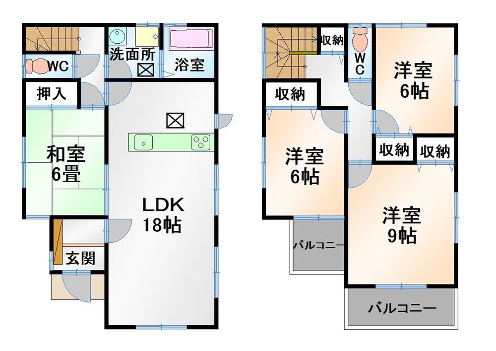 Floor plan. (Building 2), Price 18,800,000 yen, 4LDK, Land area 231.93 sq m , Building area 105.98 sq m