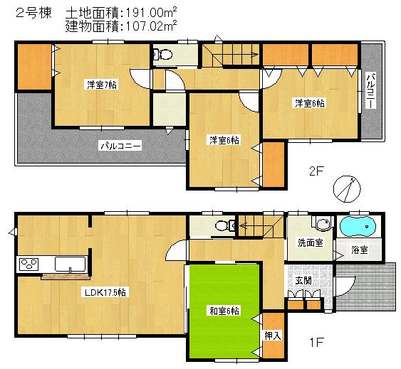 Floor plan. 18,390,000 yen, 4LDK, Land area 191 sq m , Building area 107.02 sq m