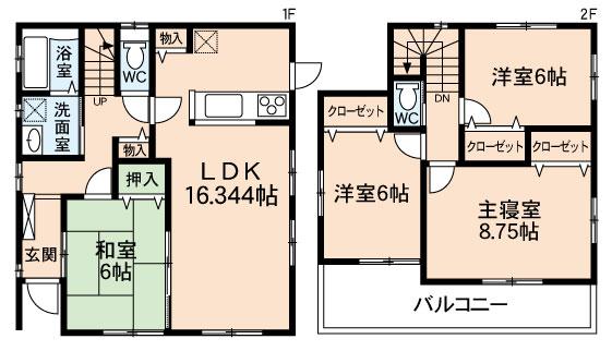Floor plan. 13,990,000 yen, 4LDK, Land area 170.47 sq m , Building area 102.88 sq m 6 Building Floor