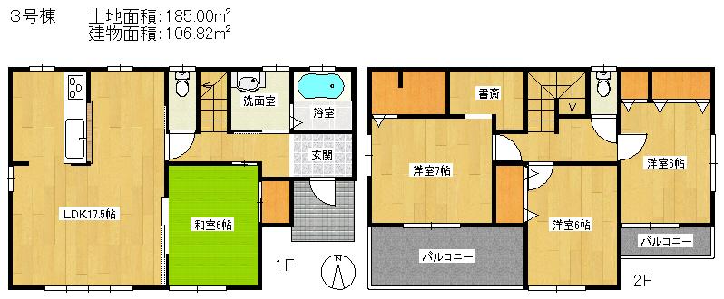 Floor plan. 18,390,000 yen, 4LDK, Land area 185 sq m , Building area 106.82 sq m