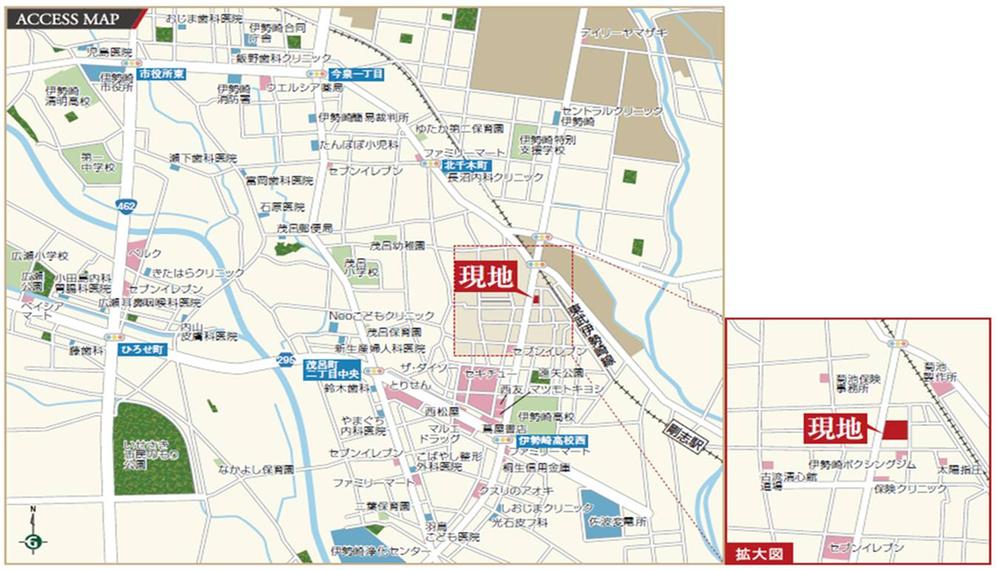 Local guide map. Lined with living facilities along the prefectural road, Very convenient for everyday shopping. Including the city, While comfortable access to each district, Rich highly convenient to support the full life of the family. 