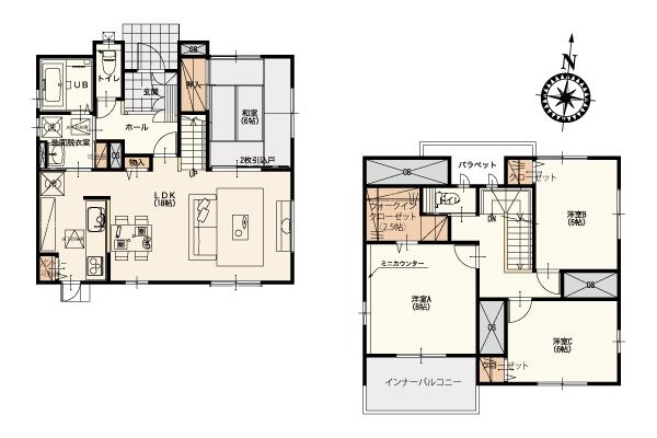 Floor plan. (Building 2), Price 20.8 million yen, 4LDK, Land area 182.87 sq m , Building area 107.64 sq m
