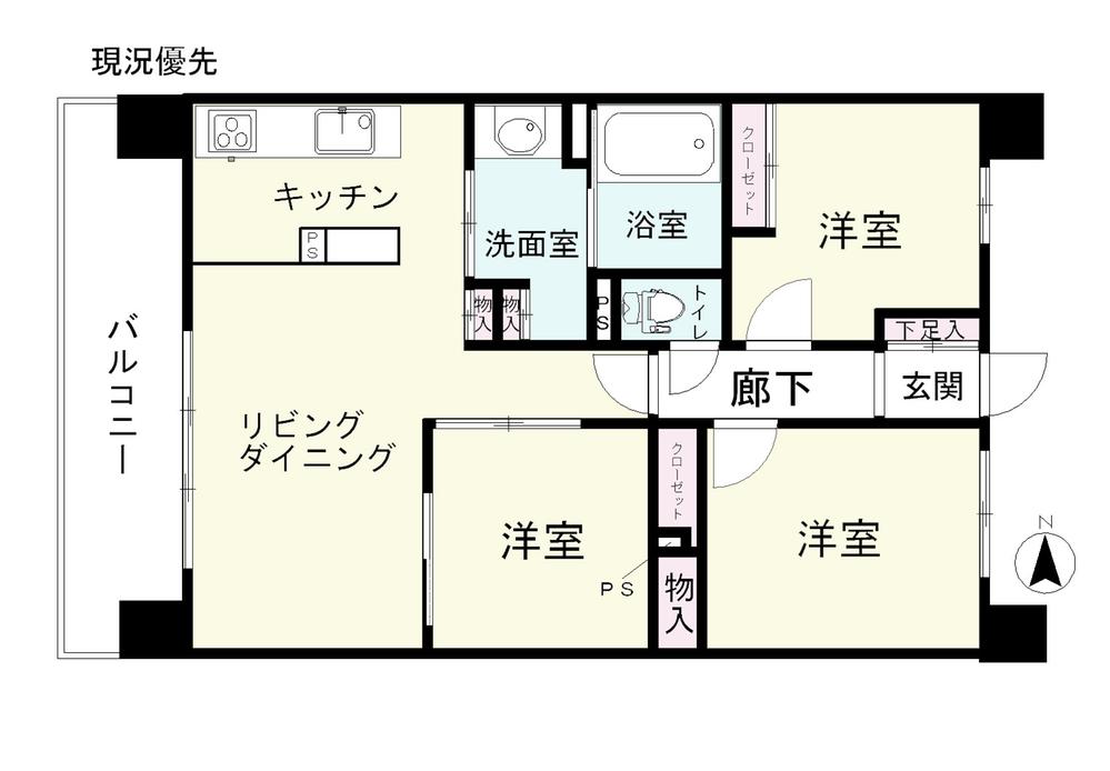 Floor plan. 3LDK, Price 13.8 million yen, Occupied area 63.07 sq m floor plan