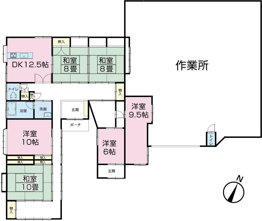 Floor plan. 23.8 million yen, 6DK, Land area 806.7 sq m , Building area 367.4 sq m   [Floor plan]  Of 66 square meters is the working office with 6DK. We also enriched relatively large storage is one room one room, Bathroom is a little bit bigger of 1.25 square meters type. We recommend the use of divided applications for effective use of two certain entrance. 