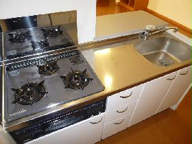 Kitchen. Gas stove 3-neck and Grill also has a