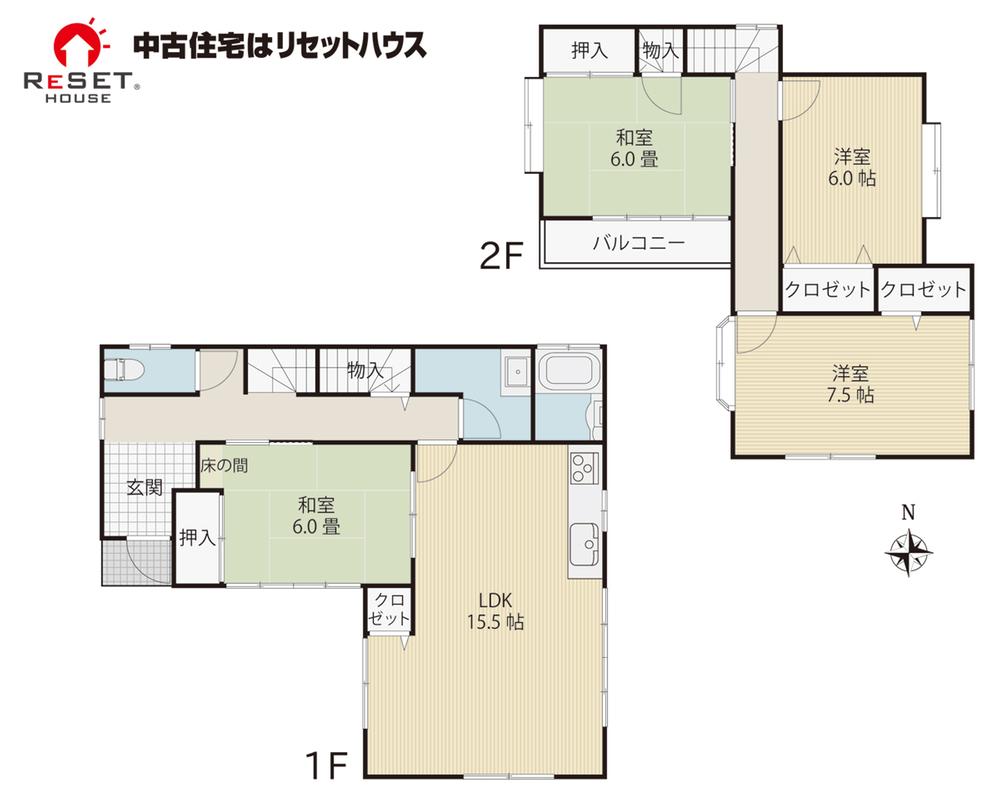 Floor plan. 13,980,000 yen, 4LDK, Land area 131.56 sq m , Building area 102.04 sq m