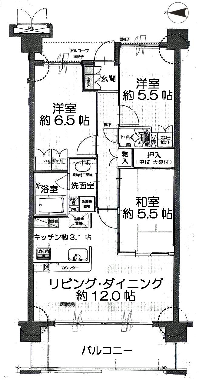 Floor plan. 3LDK, Price 18 million yen, Occupied area 70.41 sq m , Balcony area 12.4 sq m