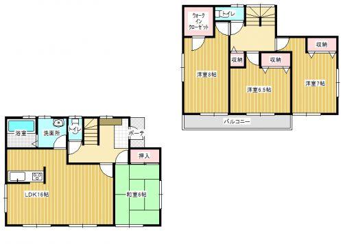Floor plan. 20.8 million yen, 4LDK, Land area 261.14 sq m , Floor plan of the building area 105.99 sq m All rooms southeast! 