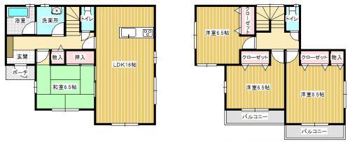Floor plan. 14.8 million yen, 4LDK, Land area 225.19 sq m , Building area 102.46 sq m Zenshitsuminami direction & amp; amp; corner room! 