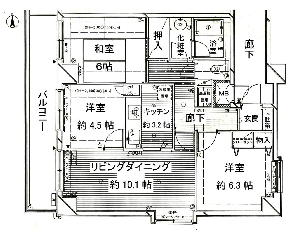 Floor plan. 3LDK, Price 8.3 million yen, Footprint 67.5 sq m , Balcony area 11.41 sq m floor plan