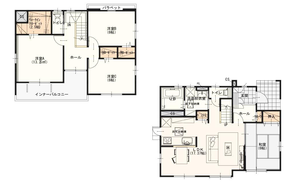 Floor plan. (Building 2), Price 28,400,000 yen, 4LDK, Land area 196.5 sq m , Building area 107.06 sq m