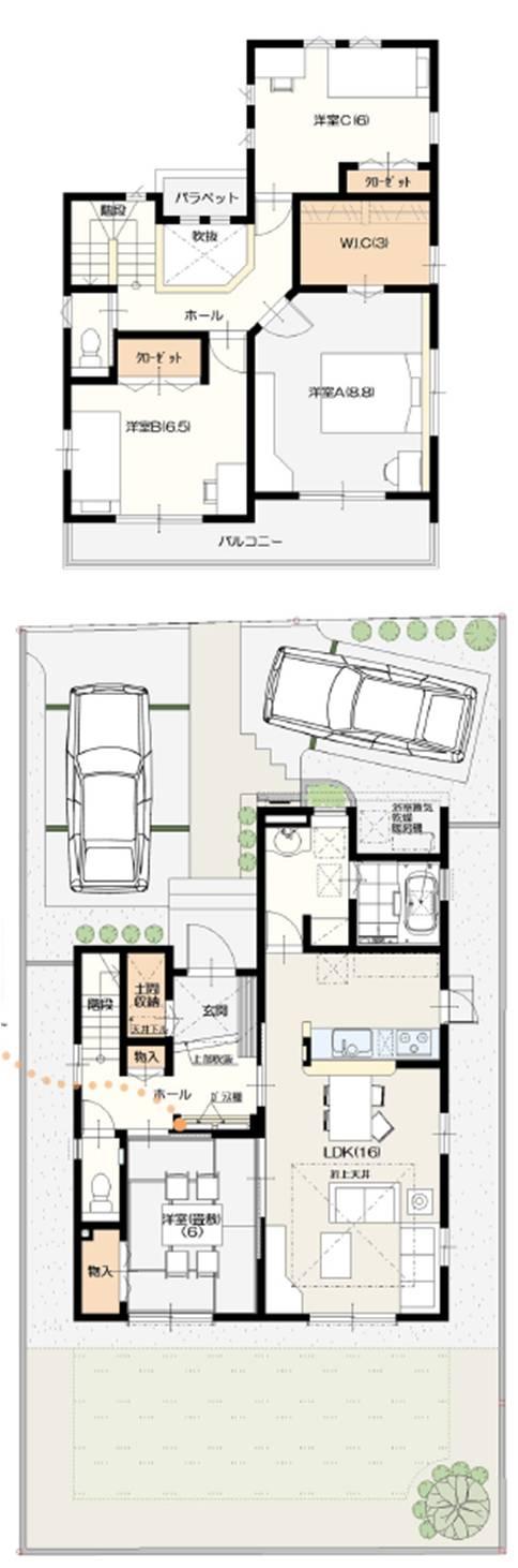 Floor plan. (Building 2), Price 33,800,000 yen, 4LDK, Land area 176.07 sq m , Building area 112.99 sq m