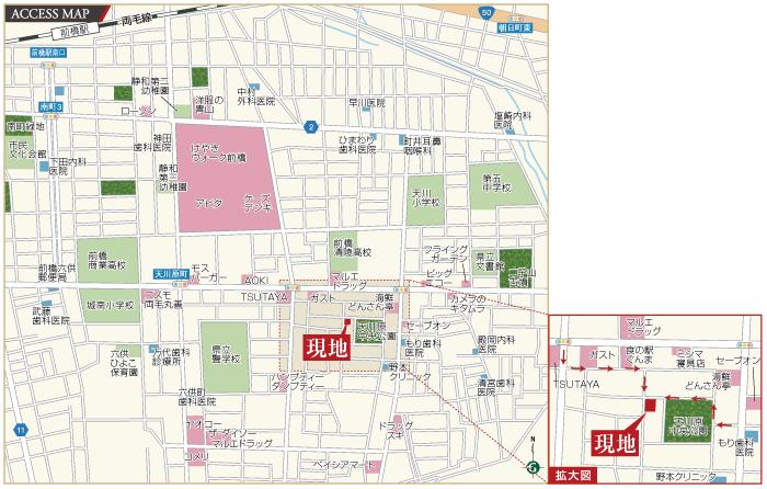 Local guide map. Convenient for day-to-day shopping, Within a 6-minute walk from the Keyaki Walk Maebashi. Parks and schools near degree, A safe for child-rearing, It is the location where the width of the living is spread. 