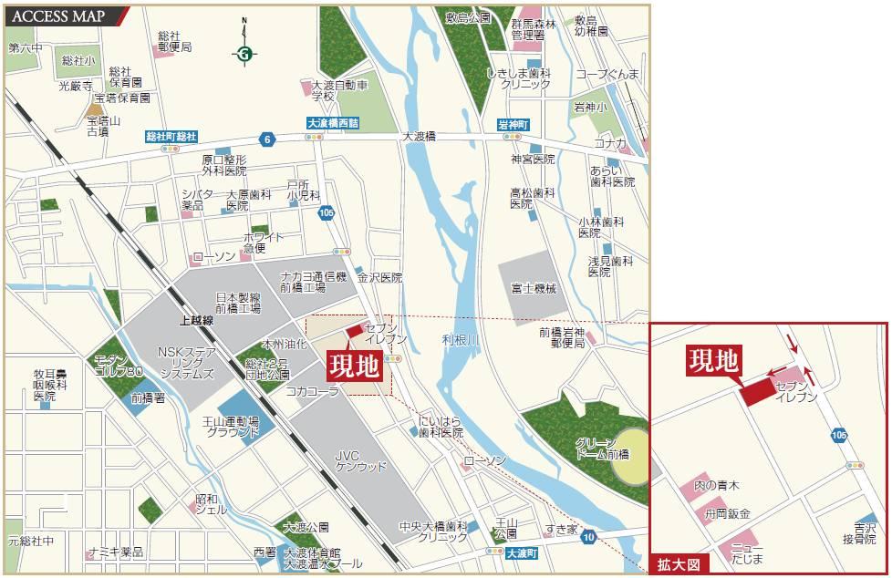 Local guide map. Surrounding show me the expression of the four seasons, It overlooks the Tone River to nurture the magnificent nature. It was blessed with commercial facilities such as convenience stores and drug stores, Guests can indulge in a rich living environment. 