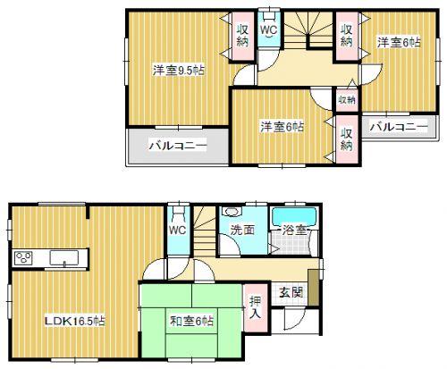 Floor plan. 21,800,000 yen, 4LDK, Land area 177.67 sq m , Building area 105.16 sq m balcony separate type! 