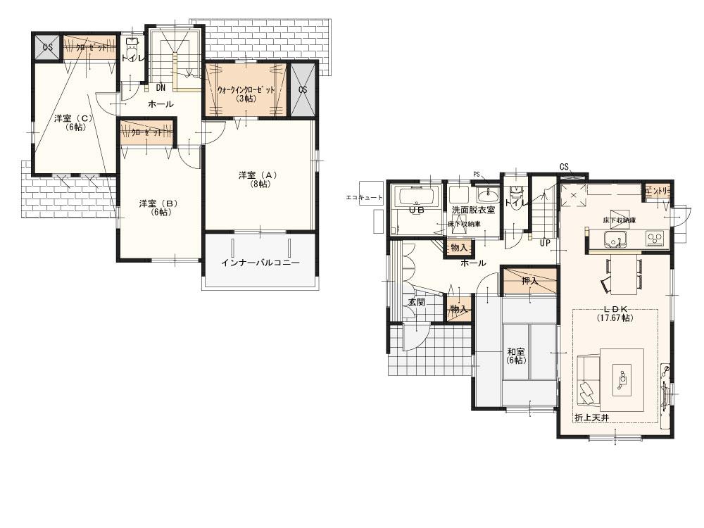 Floor plan. 29,800,000 yen, 4LDK, Land area 198.48 sq m , Building area 112.62 sq m kitchen, Wash, Established a housed in various places such as a Hall. About 3 Pledge walk-in closet with of the 2F Master Bedroom / Floor plan