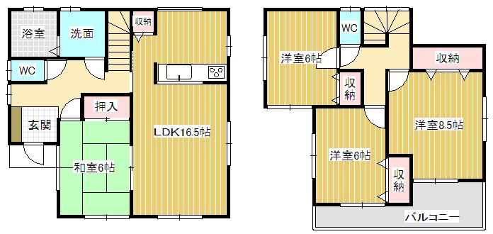 Floor plan. 21,400,000 yen, 4LDK, Land area 163.64 sq m , Building area 105.16 sq m Zenshitsuminami facing & corner floor plan that has been thought of the room! 