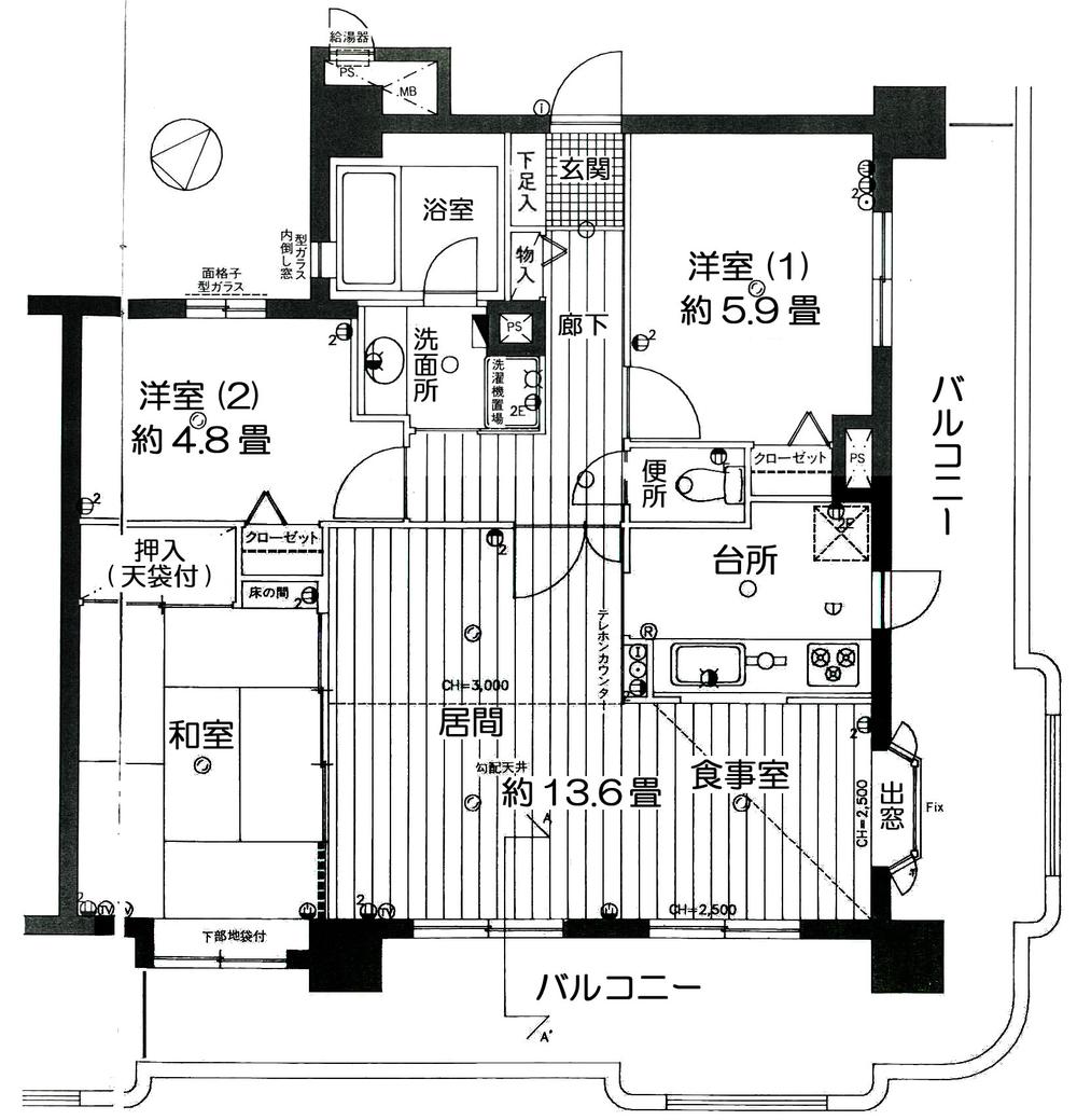 Floor plan. 3LDK, Price 15 million yen, Occupied area 77.13 sq m , Balcony area 30.62 sq m floor plan