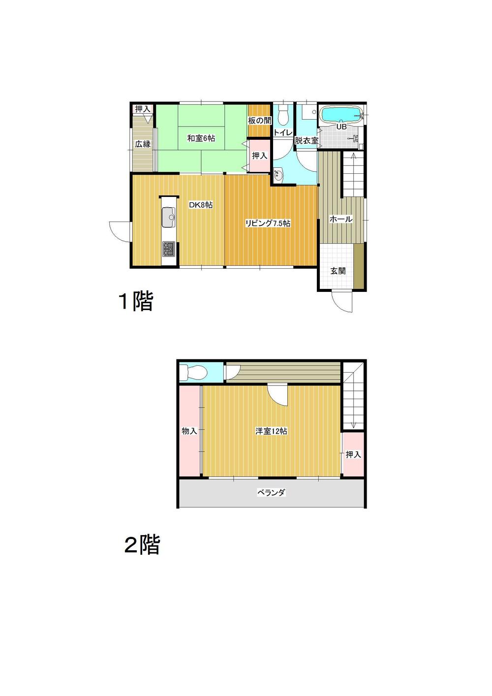 Floor plan. 12.8 million yen, 2LDK, Land area 200.68 sq m , Building area 92.74 sq m