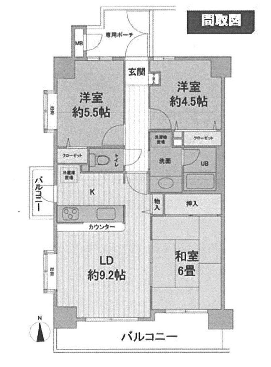 Floor plan. 3LDK, Price 6.8 million yen, Occupied area 61.59 sq m , Balcony area 8.65 sq m
