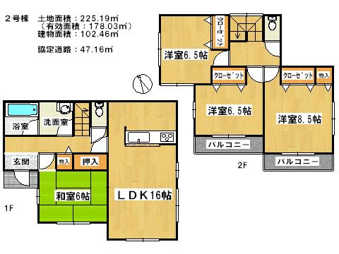 Floor plan. 14.8 million yen, 4LDK, Land area 225.19 sq m , Building area 102.46 sq m