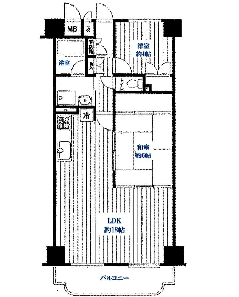 Floor plan. 2LDK, Price 7.9 million yen, Occupied area 63.86 sq m , Balcony area 7.36 sq m