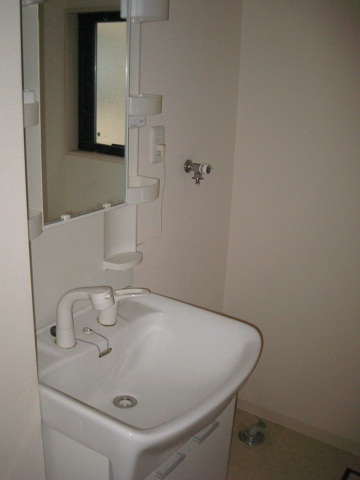 Washroom. Basin is a vanity with shower