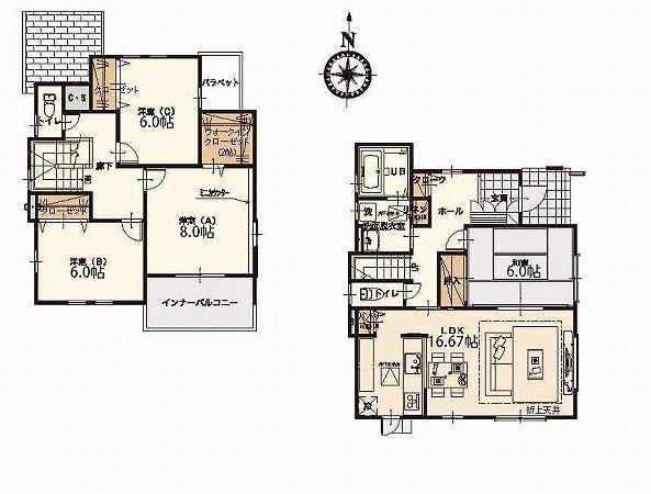 Floor plan. (5 Building), Price 28,880,000 yen, 4LDK, Land area 166.87 sq m , Building area 109.3 sq m