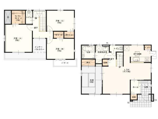 Floor plan. (1 Building), Price 30,800,000 yen, 4LDK, Land area 192.89 sq m , Building area 106.66 sq m